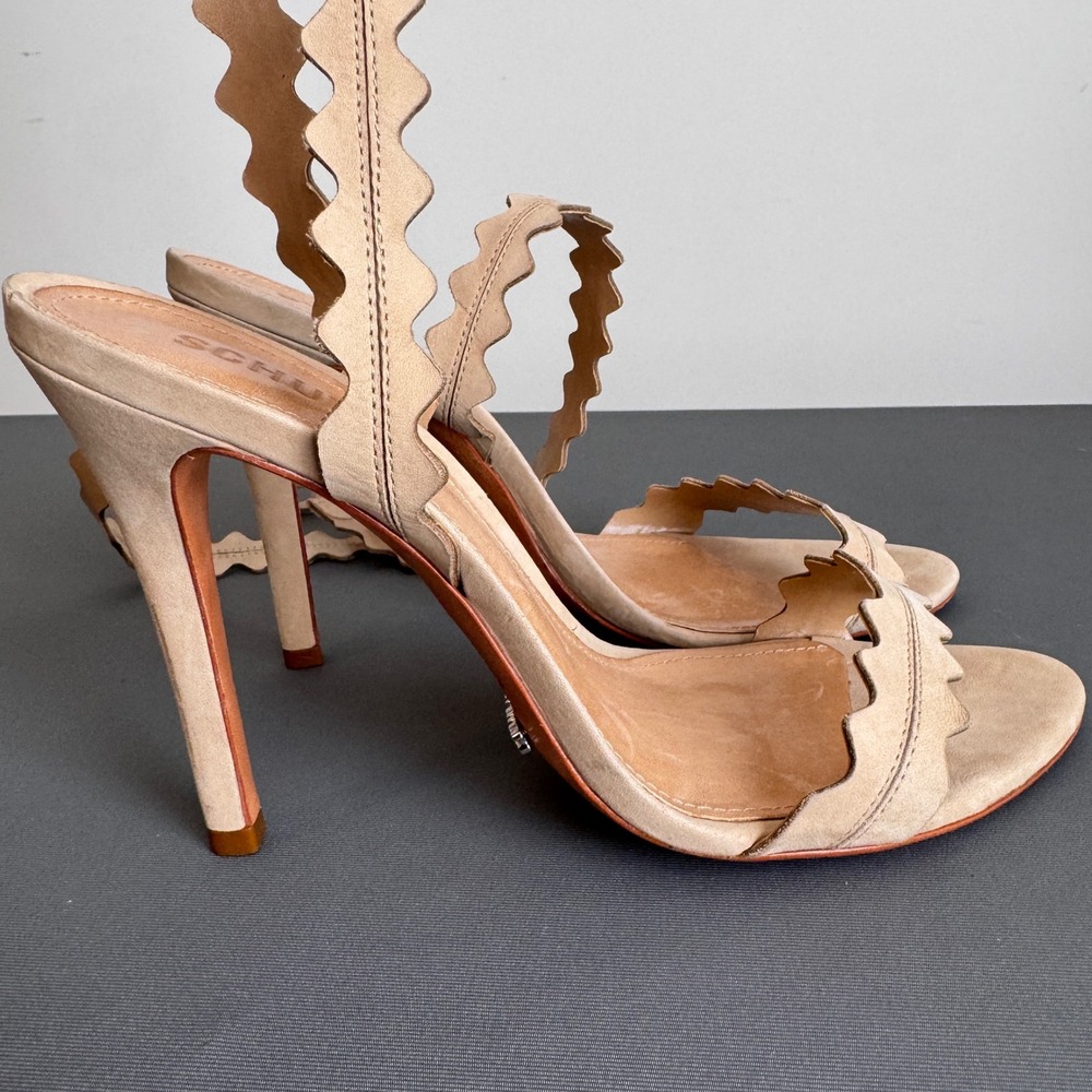 Schutz Lisana Amber Light Nubuck Scalloped Lace Up Tassel Stiletto Heels 9B - Picture 6 of 10